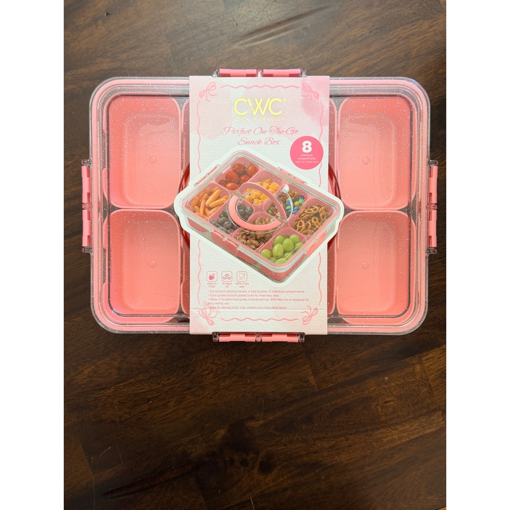 Cook With Color Pink Glitter On-The-Go Snack Box 8 Compartment Organizer